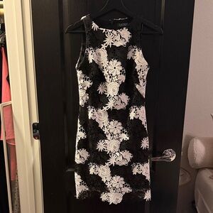 Lauren Ralph Lauren Black and White Floral Lace Midi Dress